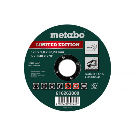 METABO DISCO CORTE INOX 125 X 1,0 X 22,23mm  (10 UNIDADES)