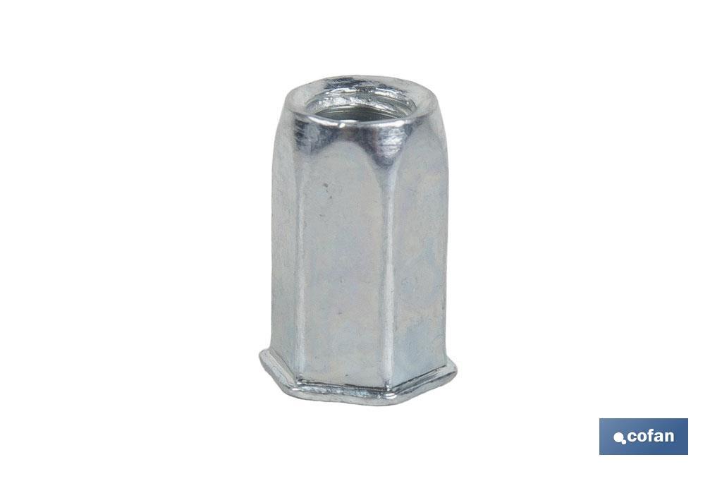 TUERCAS REMACHABLES HEXAGONAL CABEZA REDUCIDA ACERO M6 (PACK: 500 UDS)
