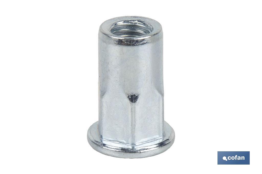 TUERCAS REMACHABLES SEMIHEXAGONAL FONDO ABIERTO CABEZA ANCHA ACERO M4 X 11,5 (PACK: 1000 UDS)