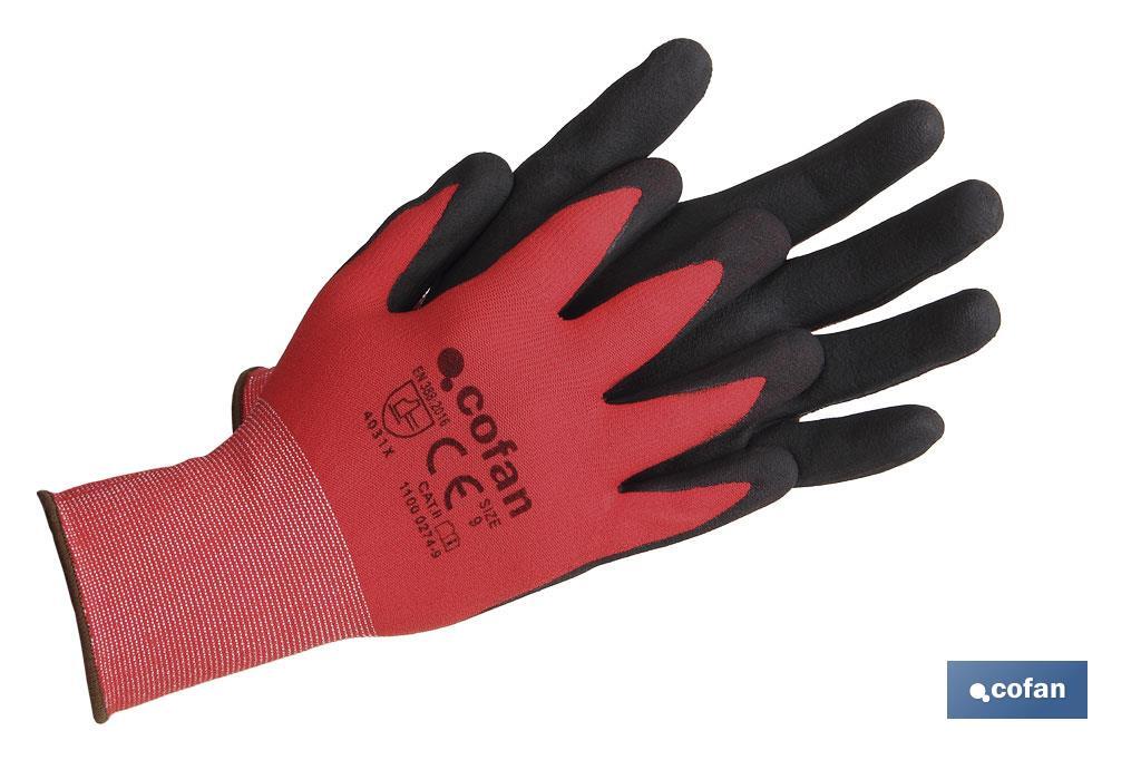 GUANTE IMPREGNADO SANDY COATED ROJO/NEGRO TALLA 8 (PACK: 12 UDS)