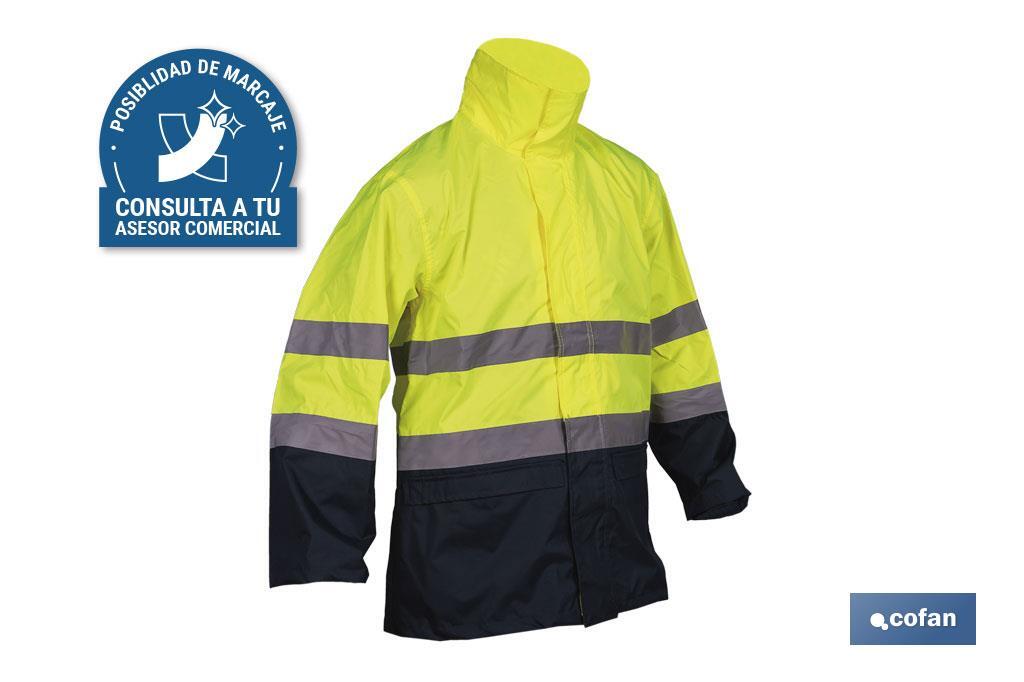 CHAQUETA DE LLUVIA DE ALTA VISIBILIDAD MODELO SAGITARIO AMARILLA Y AZUL TALLA L