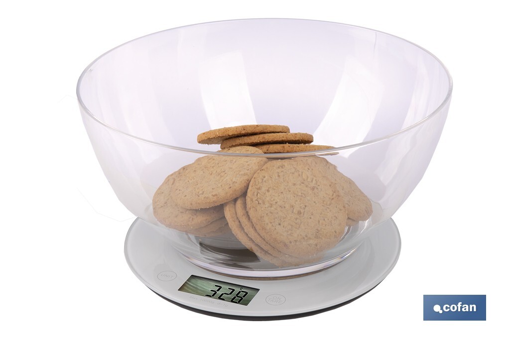 BÁSCULA DE COCINA DIGITAL CON CUENCO DE CAPACIDAD 3,8 L 10 KILOS 25,5 X 14 CM
