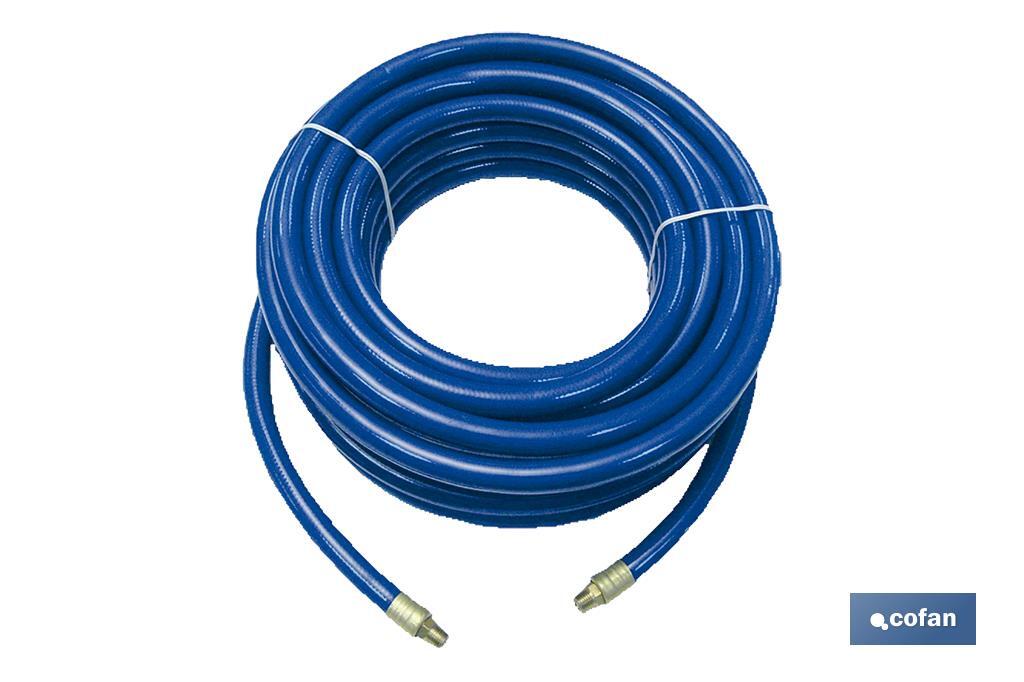 Manguera de compresor Ø8 x 12mm (Rosca macho BSP 1/4) longitud 15 Metros | Manguera azul para aire comprimido en PVC