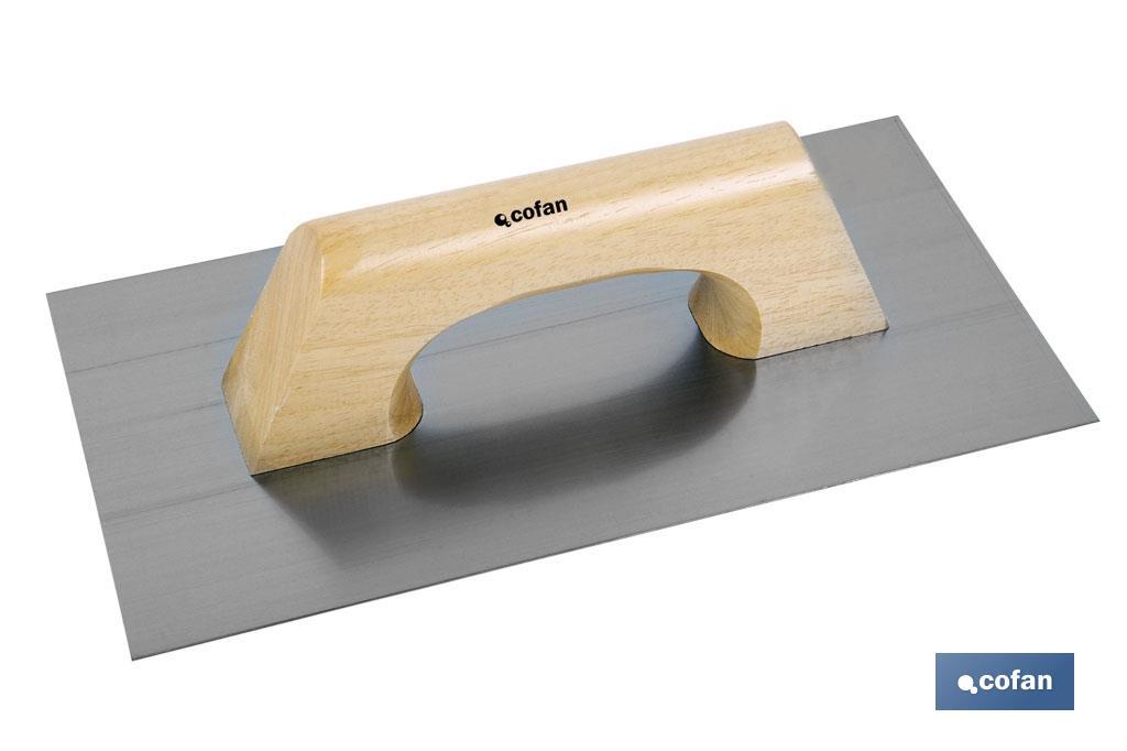 Paleta modelo llana rectangular | Longitud: 300 x 150 x 0,7 mm | Para la construcción | Mango de madera